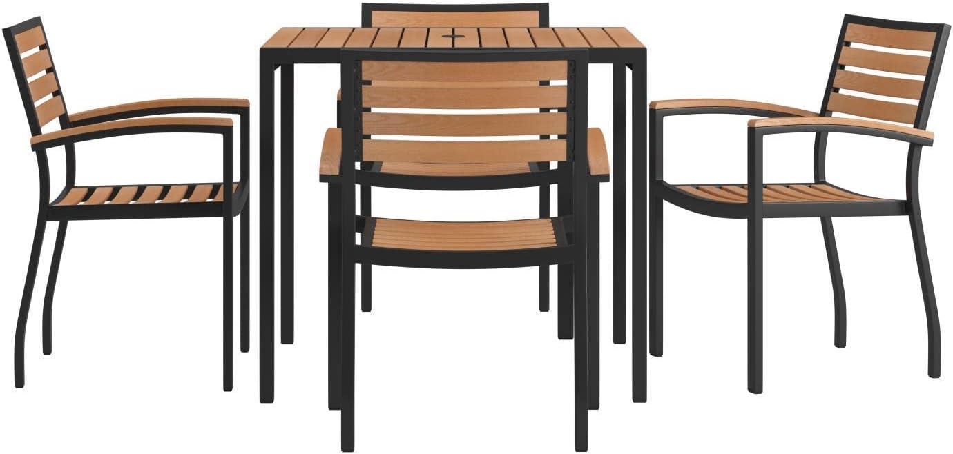 Flash Furniture Lark Series 5-Piece Metal/Aluminum Teak Patio Table and Chair Set, Teak