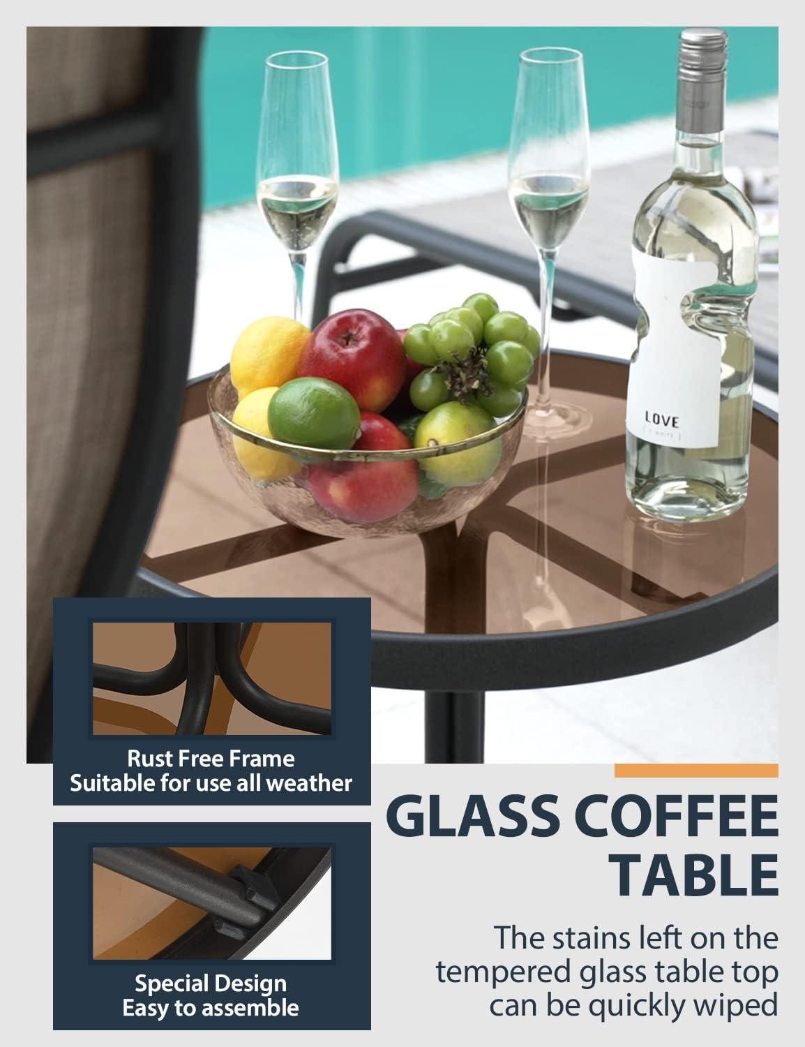 HAPPATIO Patio Chaise Lounge Set 3 Pieces,Patio Lounge Chair with Glass Coffee Table,Pool Lounge Chair with Breathable Textilene Fabric,Patio Chaise Lounge for Patio Backyard Poolside(Gray)