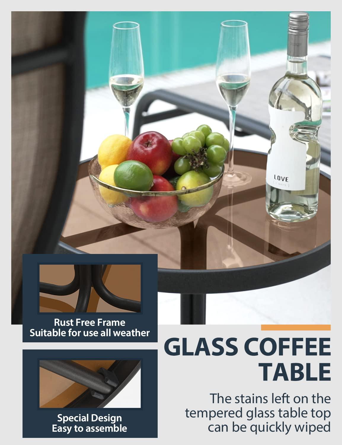 HAPPATIO Patio Chaise Lounge Set 3 Pieces,Patio Lounge Chair with Glass Coffee Table,Pool Lounge Chair with Breathable Textilene Fabric,Patio Chaise Lounge for Patio Backyard Poolside(Gray)