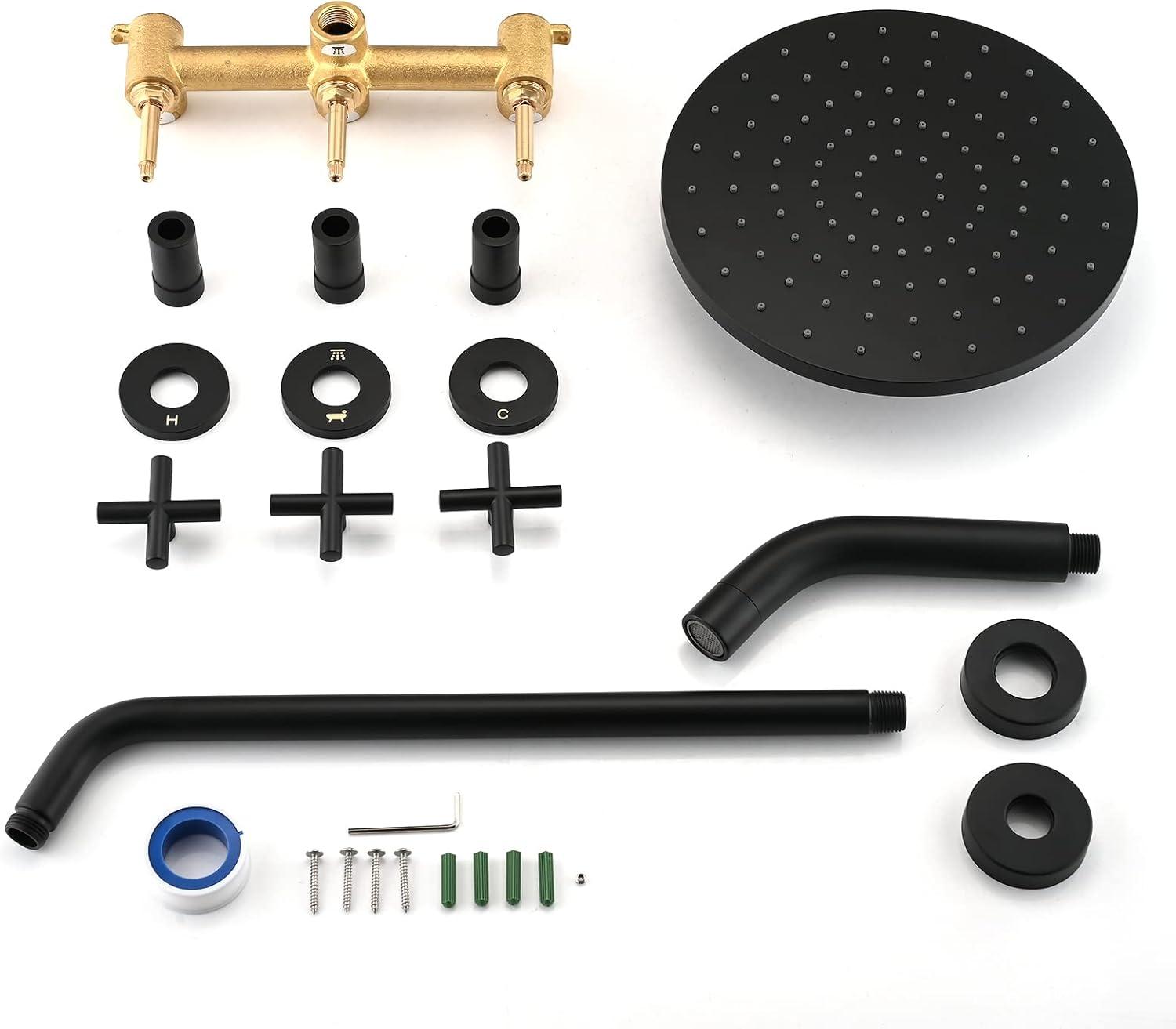 Matte Black 10-Inch Rainfall Shower Faucet Set with Brass Valve