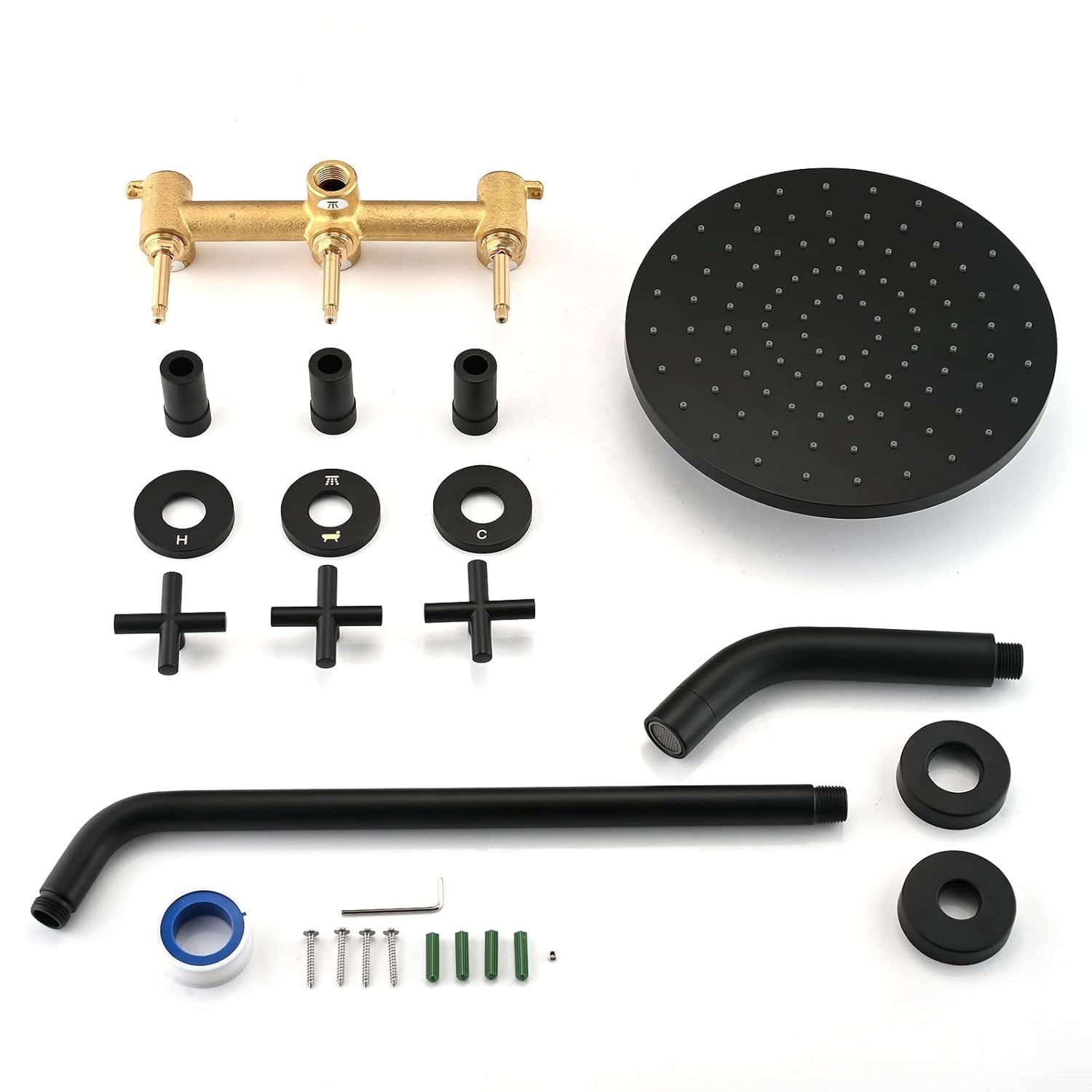 Matte Black 10-Inch Rainfall Shower Faucet Set with Brass Valve