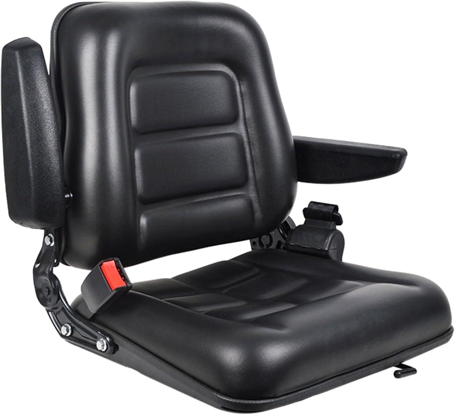 Black Adjustable PVC Forklift and Tractor Seat with Armrests