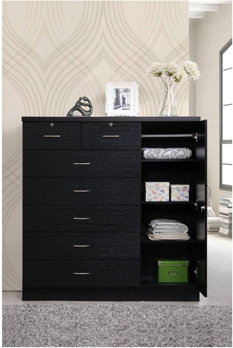 Freestanding Black Vertical Storage Chest with Lock and Rollers