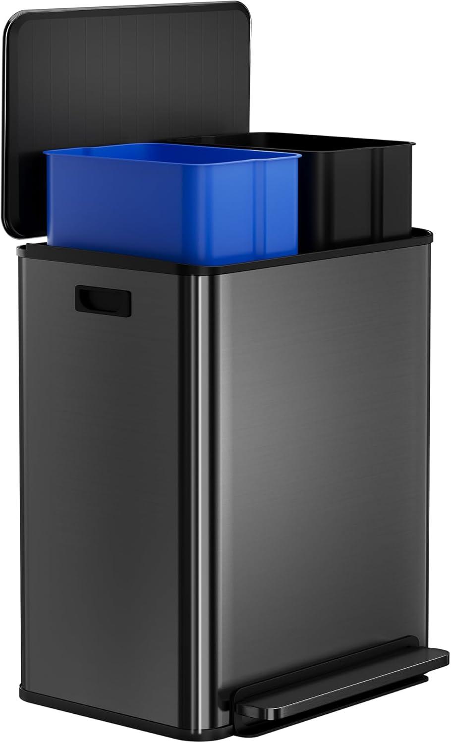 GarveeHome 60L/16 Gal Kitchen Trash Can,2×8 Gal Pedal Trash Bin with Removable Baskets,Stainless Steel Garbage Can for Kitchen Office Restaurant School Hospital