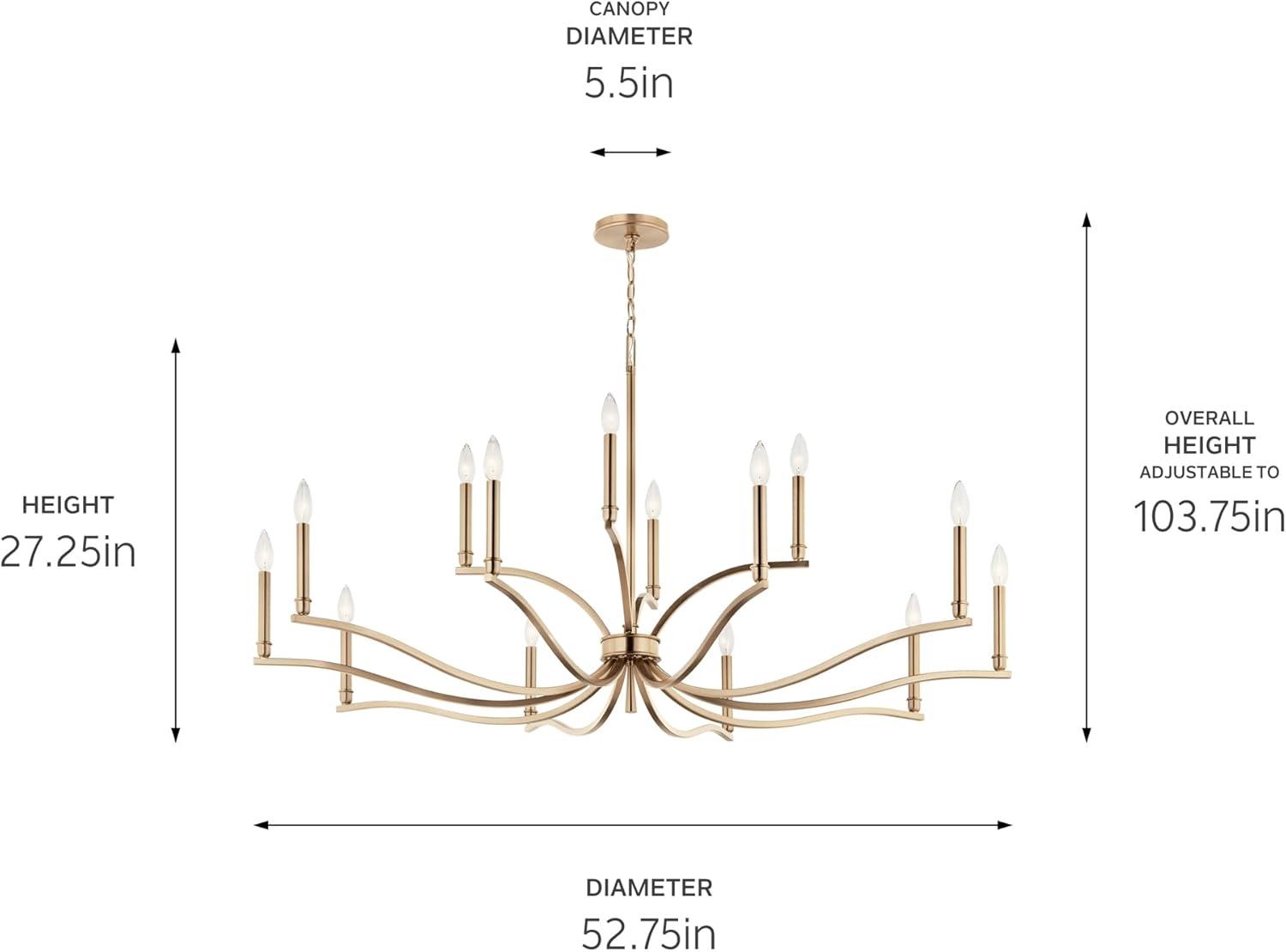 KICHLER Malene 14-Light 2-Tier Chandelier, Updated Traditional Light in Champagne Bronze, Sloped Ceiling Compatible, for Foyer, Dining Room or Living Room (27.25" x 52.75"), 52698CPZ