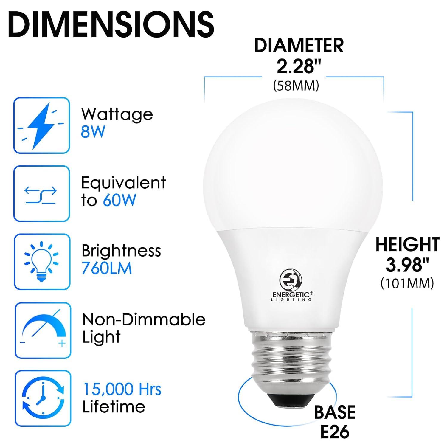 A19 LED Light Bulb,40W Equivalent 5W, Non-Dimmable,450lm,5000K Warm White,E26 Medium Base,UL Listed