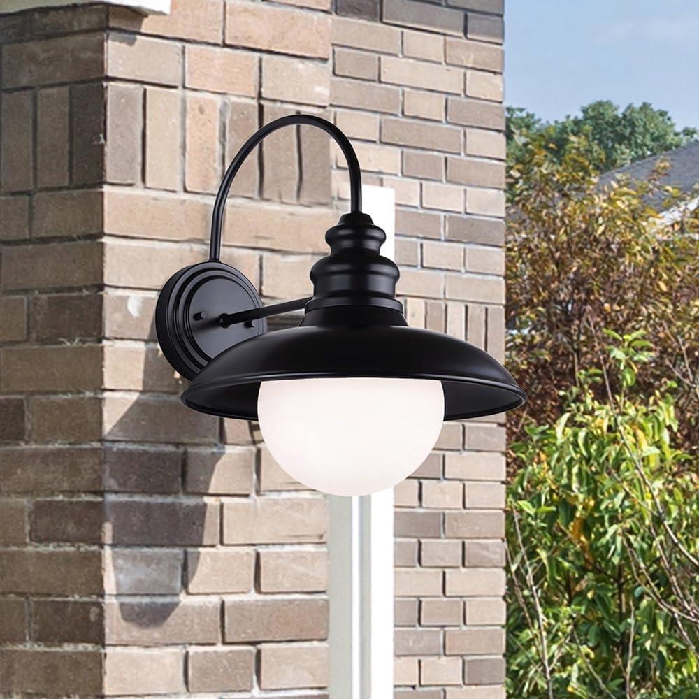 Matte Black Outdoor Sconce with Opal Glass Shade