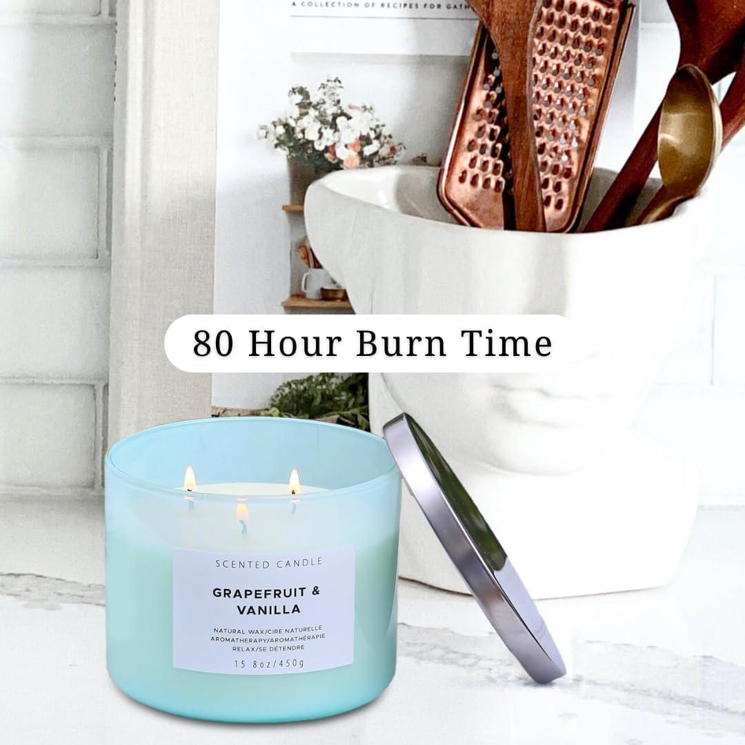 Grapefruit Vanilla Aromatherapy Candle 3 Wick Large Soy Scented Candles for Men and Women 15.8 Oz
