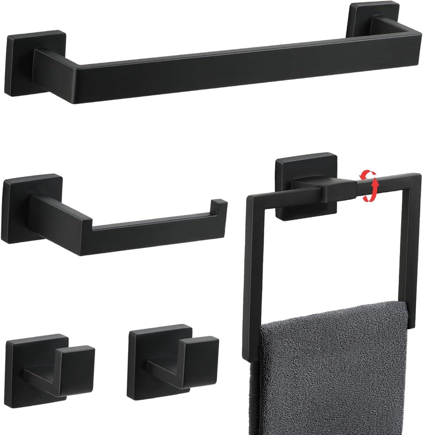 Matte Black 5-Piece Stainless Steel Bathroom Hardware Set