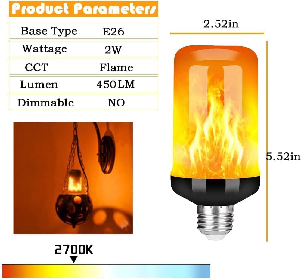 Njide LED Flame Light Bulb, Upgraded 4 Modes Fire Light Bulbs with Upside Down Effect, E26 Base Flickering Light Bulbs for Halloween Decorations, Christmas, Outdoor, Indoor, Home