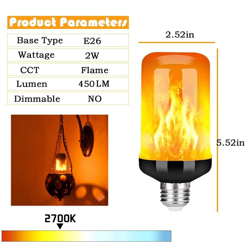 Njide LED Flame Light Bulb, Upgraded 4 Modes Fire Light Bulbs with Upside Down Effect, E26 Base Flickering Light Bulbs for Halloween Decorations, Christmas, Outdoor, Indoor, Home