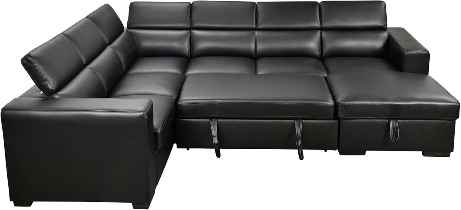 Black Faux Leather U-Shaped Sectional Sofa with Ottoman