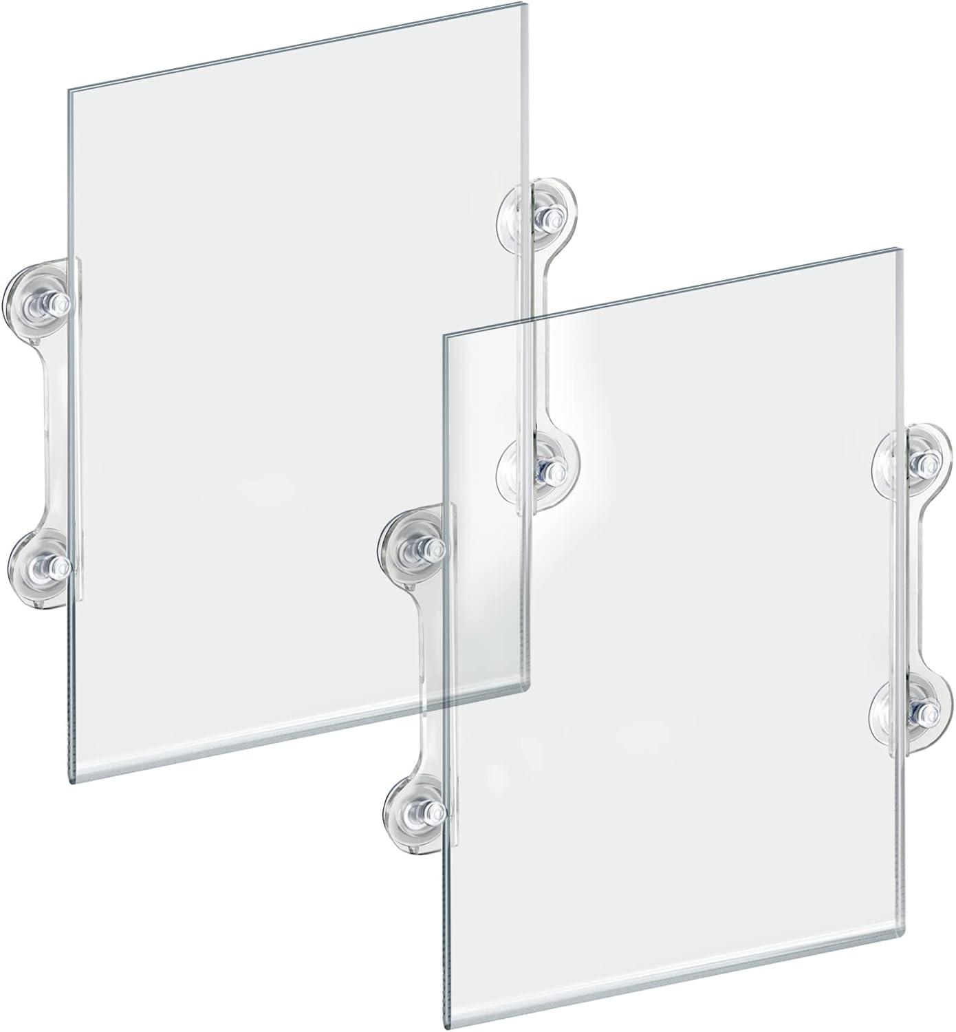 Azar Displays Clear Acrylic Window/Door Sign Holder Frame with Suction Cups 11"W x 17''H, 2-Pack