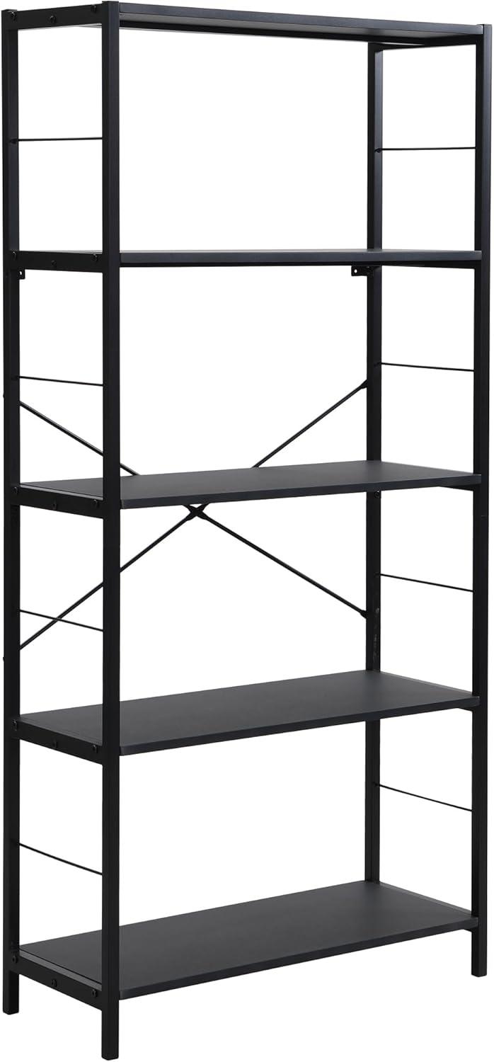 eHemco 5 Tier Bookshelf, Modern Rustic Bookcase Shelf, Book Rack, Free Standing Shelf, Storage Rack for Home Office, Living Room, Kitchen, 64 Inches, Black