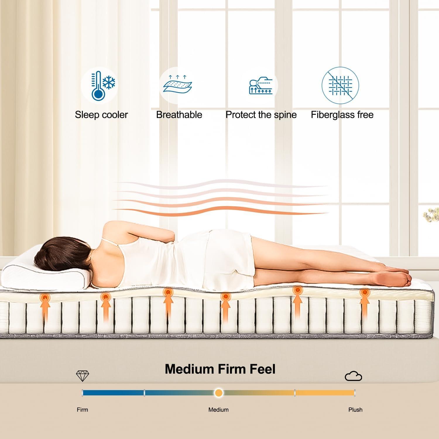 BedNew 14 inch Queen Mattress, Medium Firm, Pillow Top Hybrid Pocket Spring Mattress in a Box