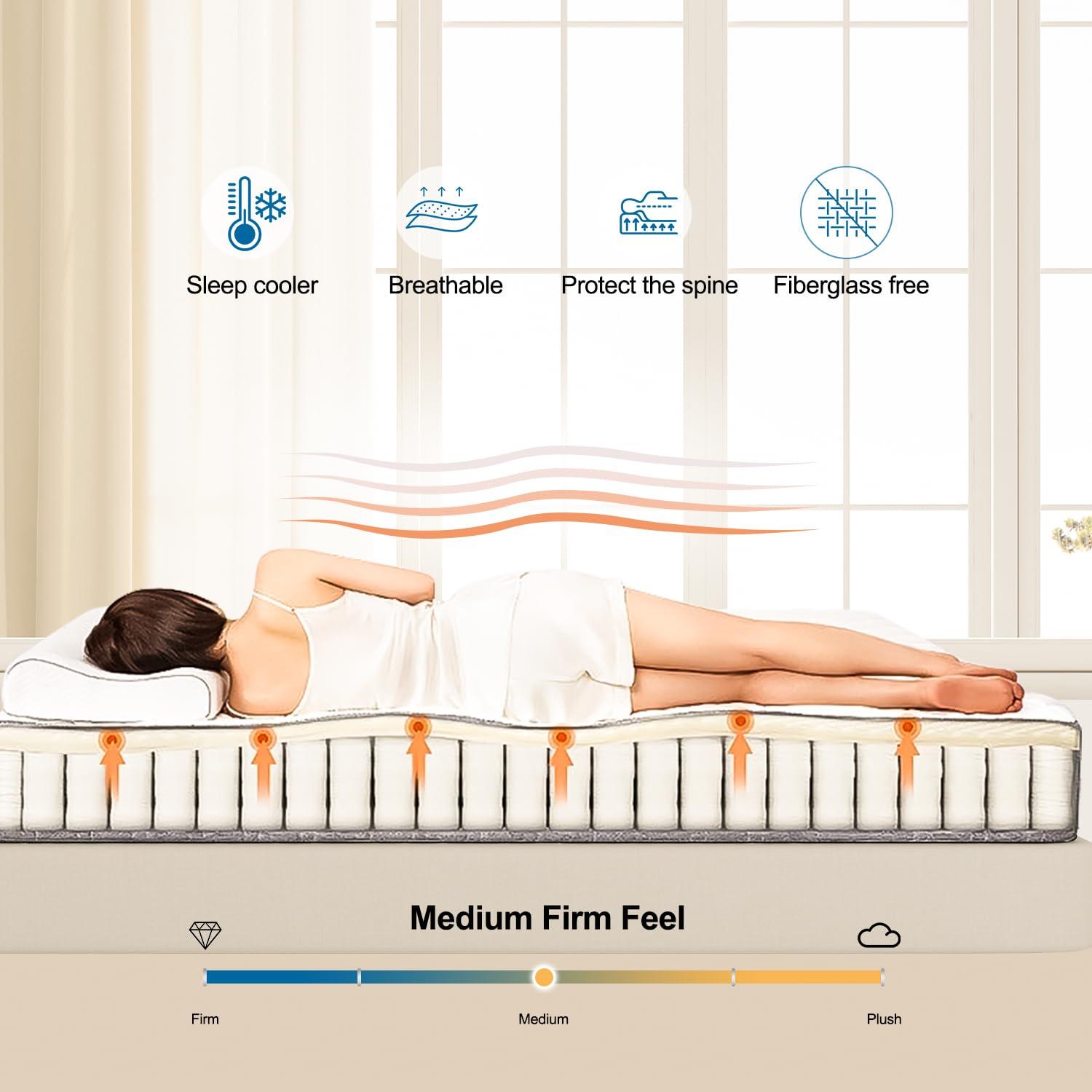 BedNew 14 inch Queen Mattress, Medium Firm, Pillow Top Hybrid Pocket Spring Mattress in a Box