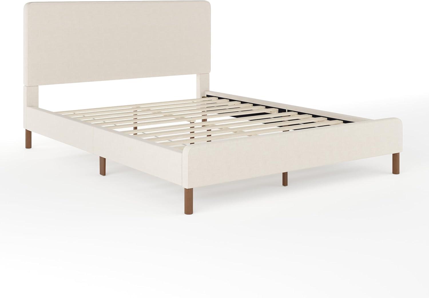 Martha Stewart Britta Upholstered Platform Bed With Piped Detail Headboard