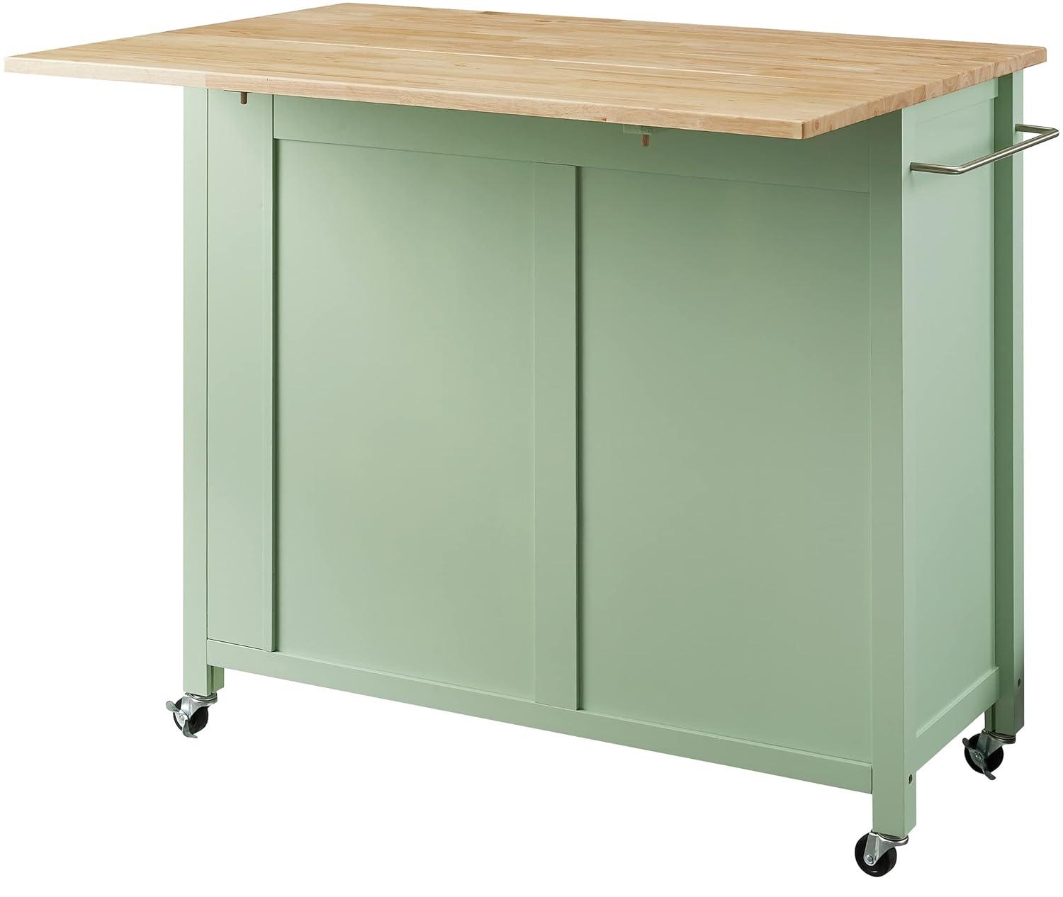 Savannah Wood Top Drop Leaf Kitchen Island/Cart Mint - Crosley: Adjustable Shelves, Spice Rack, Caster Wheels