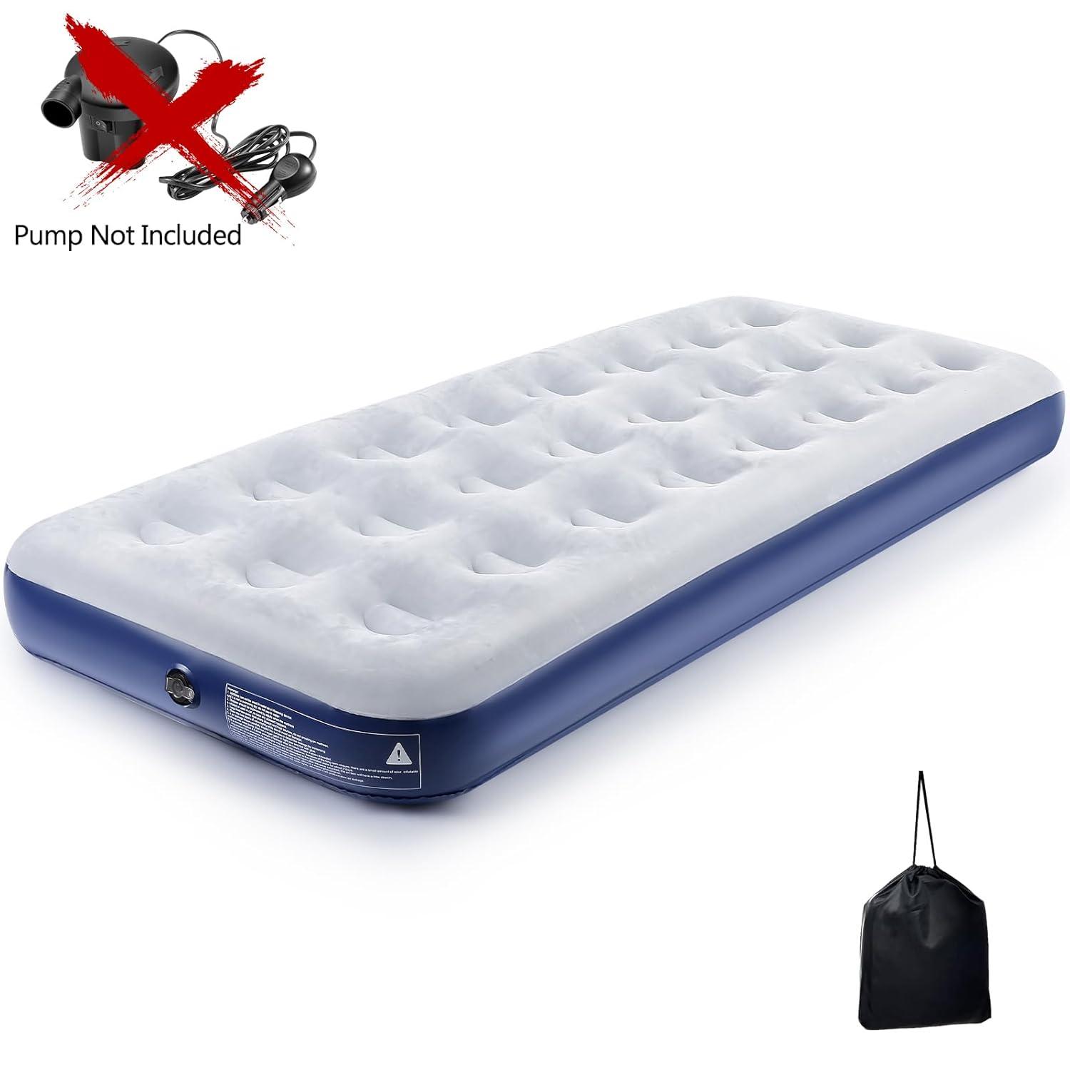 Camping Air Mattress Inflatable Air Bed Flocked Surface Travel Bed Sleeping Pad Air Bed for Outdoor Camping Tent Guest Travelling