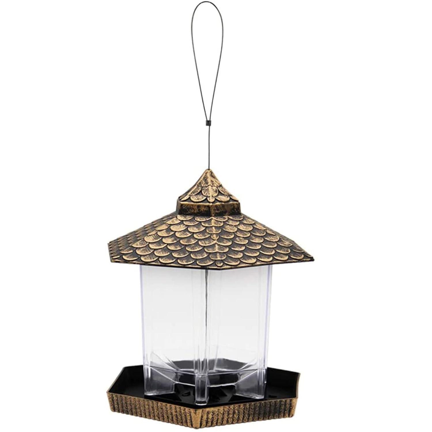 Twinkle Star Comedero para Pájaros Salvajes para Decoración Exterior de Jardín, en Forma de Hexágono con Techo de Bronce