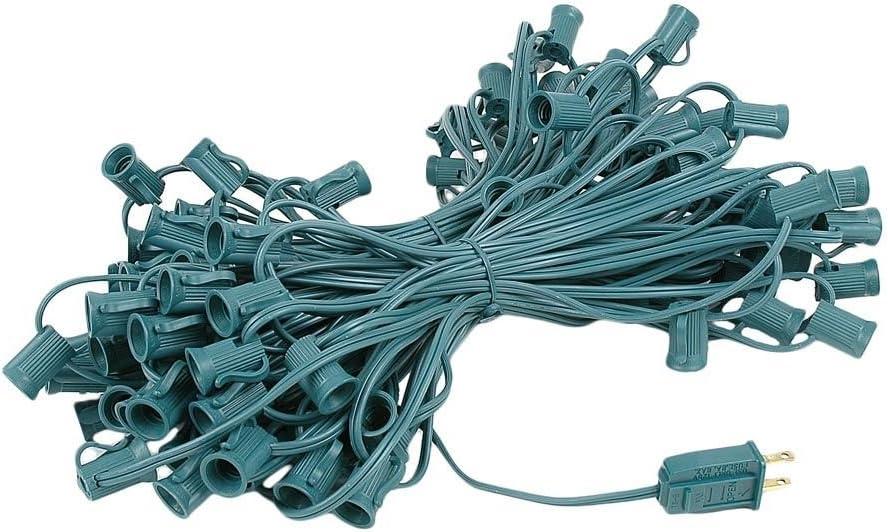 Novelty Lights 100 Feet C7/E12 Candelabra Base Christmas Stringer, Vintage Holiday Hanging Light String, 12" Spacing, SPT-1 20 Gauge Green Wire