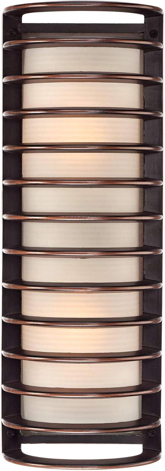 John Timberland Modern Outdoor Wall Light Fixture Rubbed Bronze Grid 16 3/4" Frosted Glass Cylinder for Exterior Porch Patio