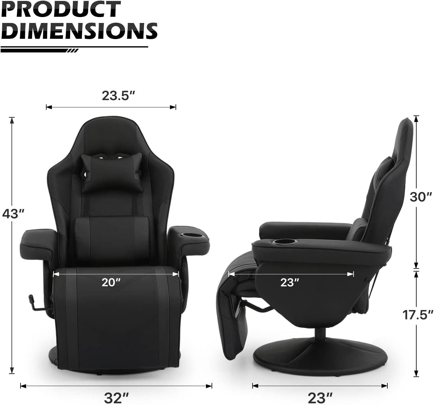 Black PU Leather Reclining Gaming Chair with Footrest and Lumbar Support