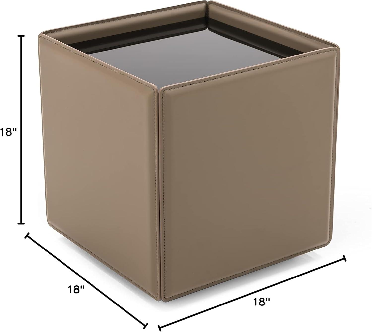 Beige Leatherette Square End Table with Black Glass Top