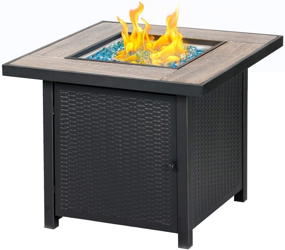 30'' Brown Steel and Ceramic Gas Fire Pit Table