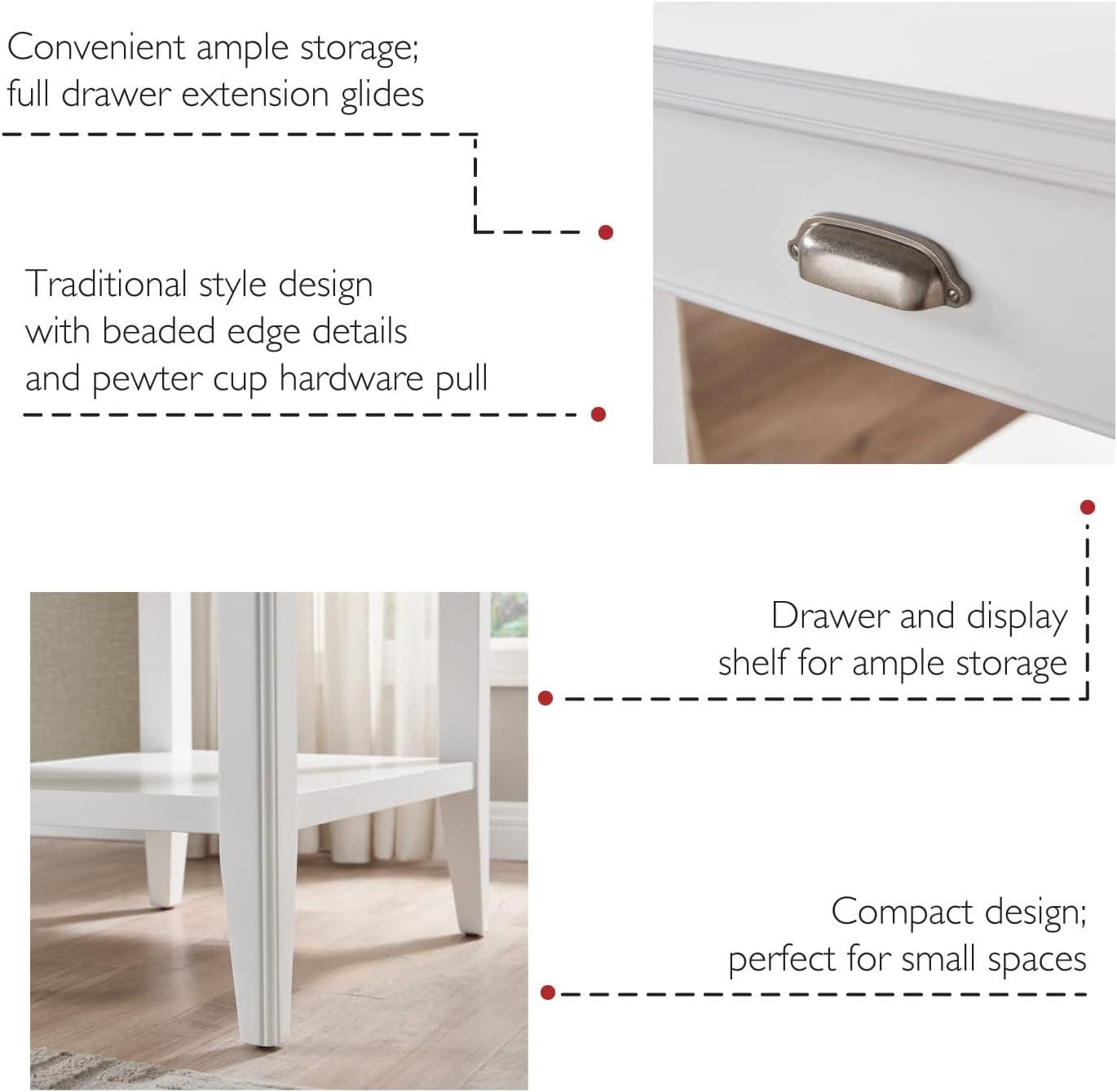 Leick Home 10507-WT Laurent End Table with Drawer and Display Shelf-White