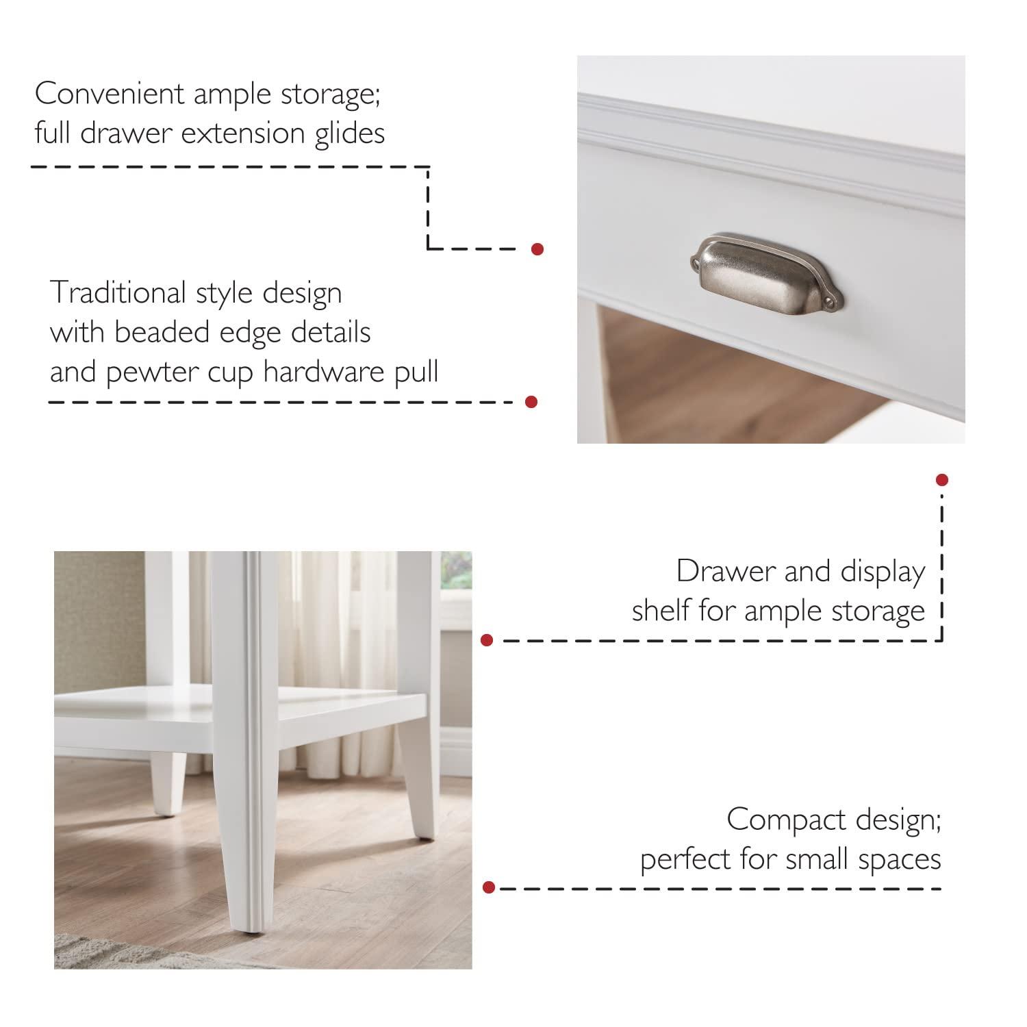 Leick Home 10507-WT Laurent End Table with Drawer and Display Shelf-White