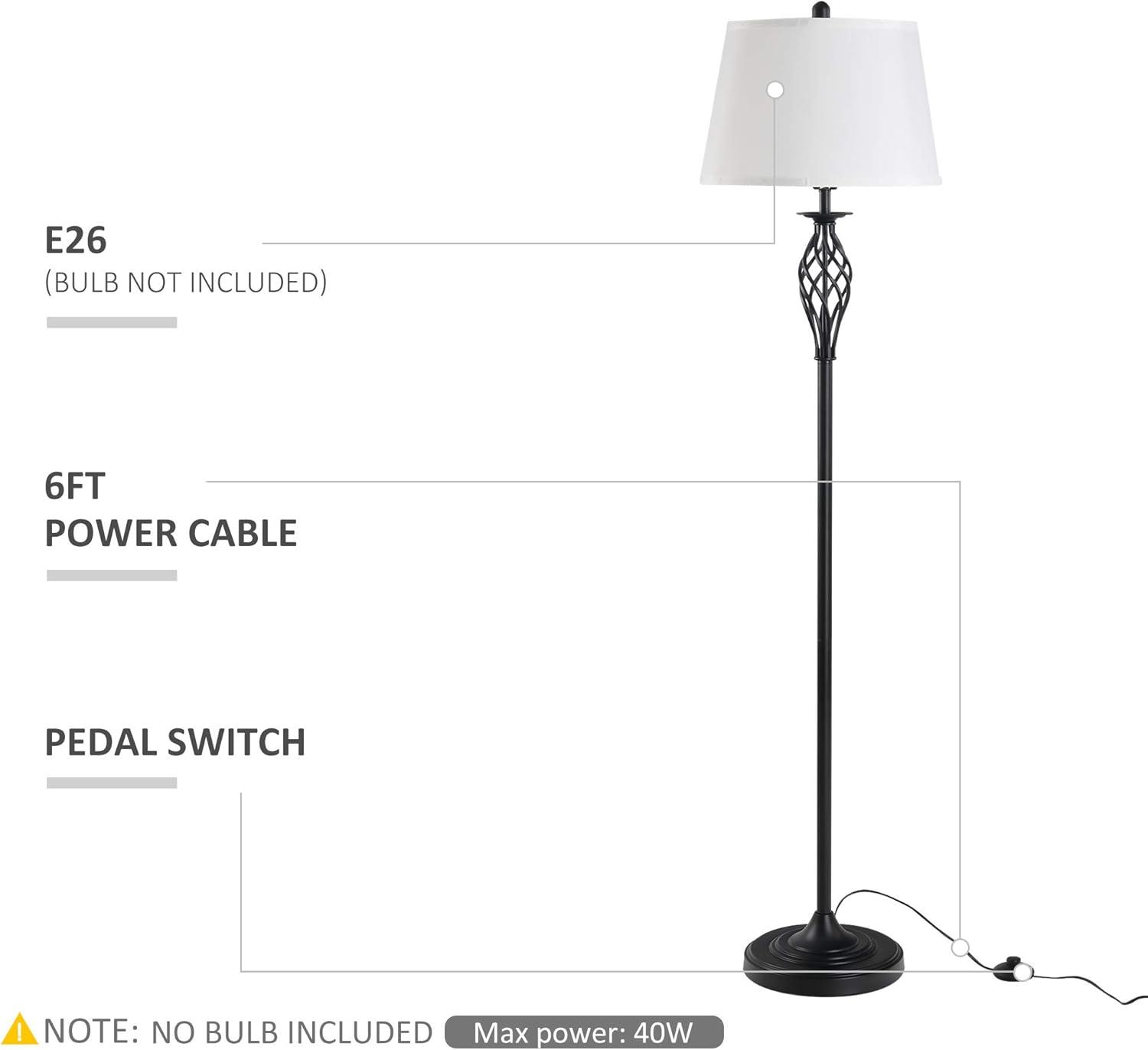 HOMCOM 3 Piece Floor Lamps with Rounded Base and Steel Pole, Black and White