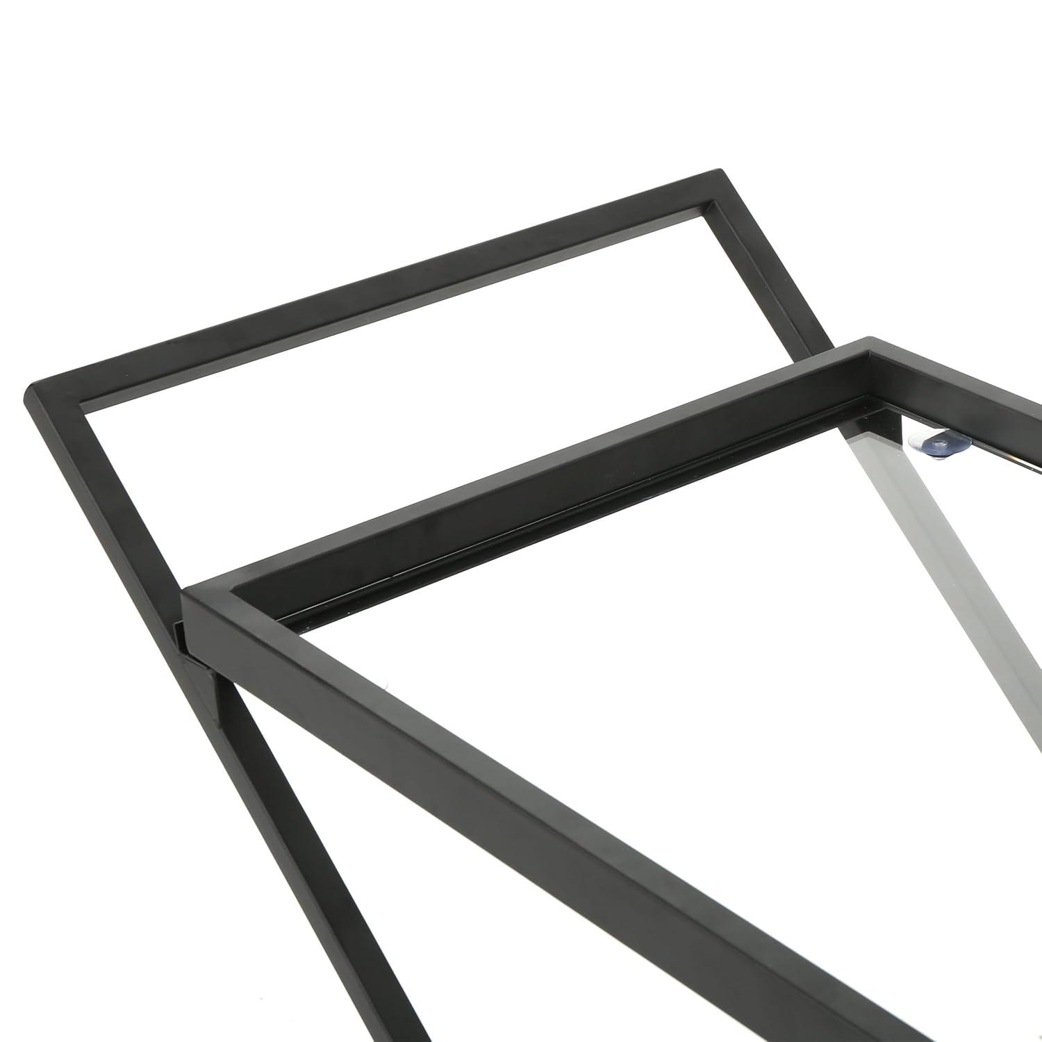 GDF Studio Sheri Indoor/Outdoor Industrial Iron Bar Cart with Tempered Glass Shelves, Black