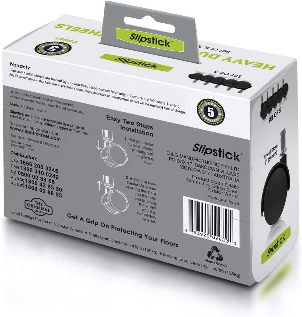 Slipstick 2" Office Chair Caster Wheel (Set of 5)