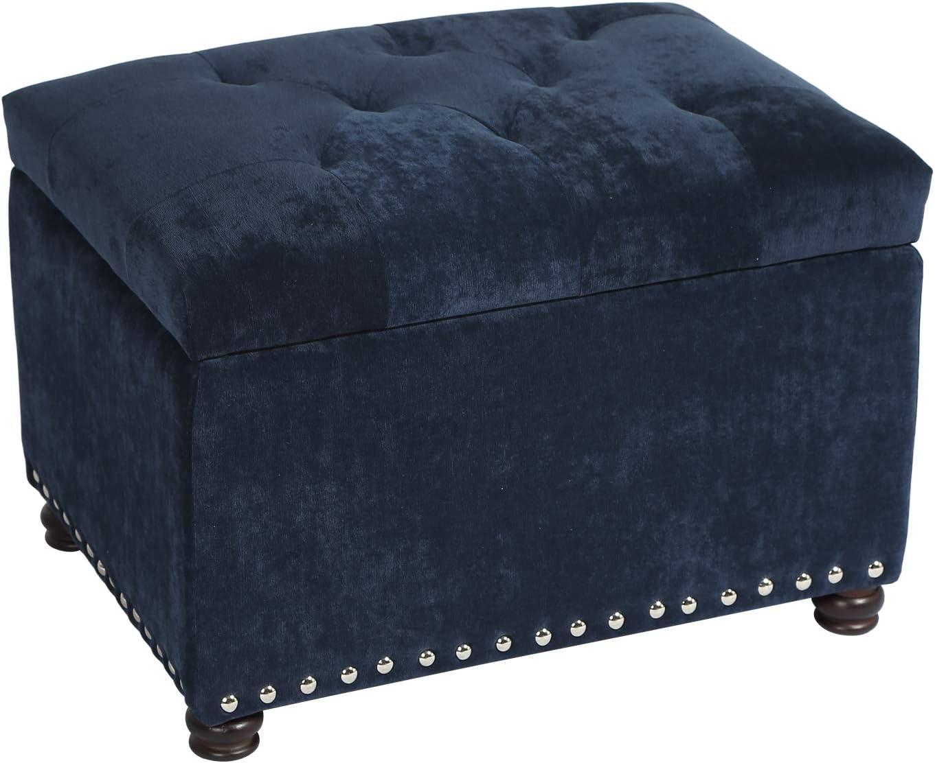 ZWNLKQG Ottoman Linen Button Tufted Bench with   Rectangular Footrest Stool Coffee Table Seat for Living Room Bedroom  Ice Blue