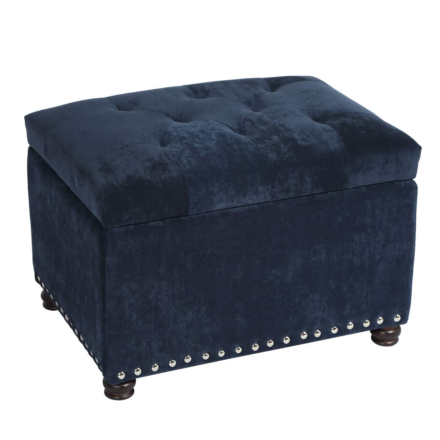 JYHOME 24" Ottoman with  for Living Room Rectangular Fabric Tufted Bench Footrest - Light Grey