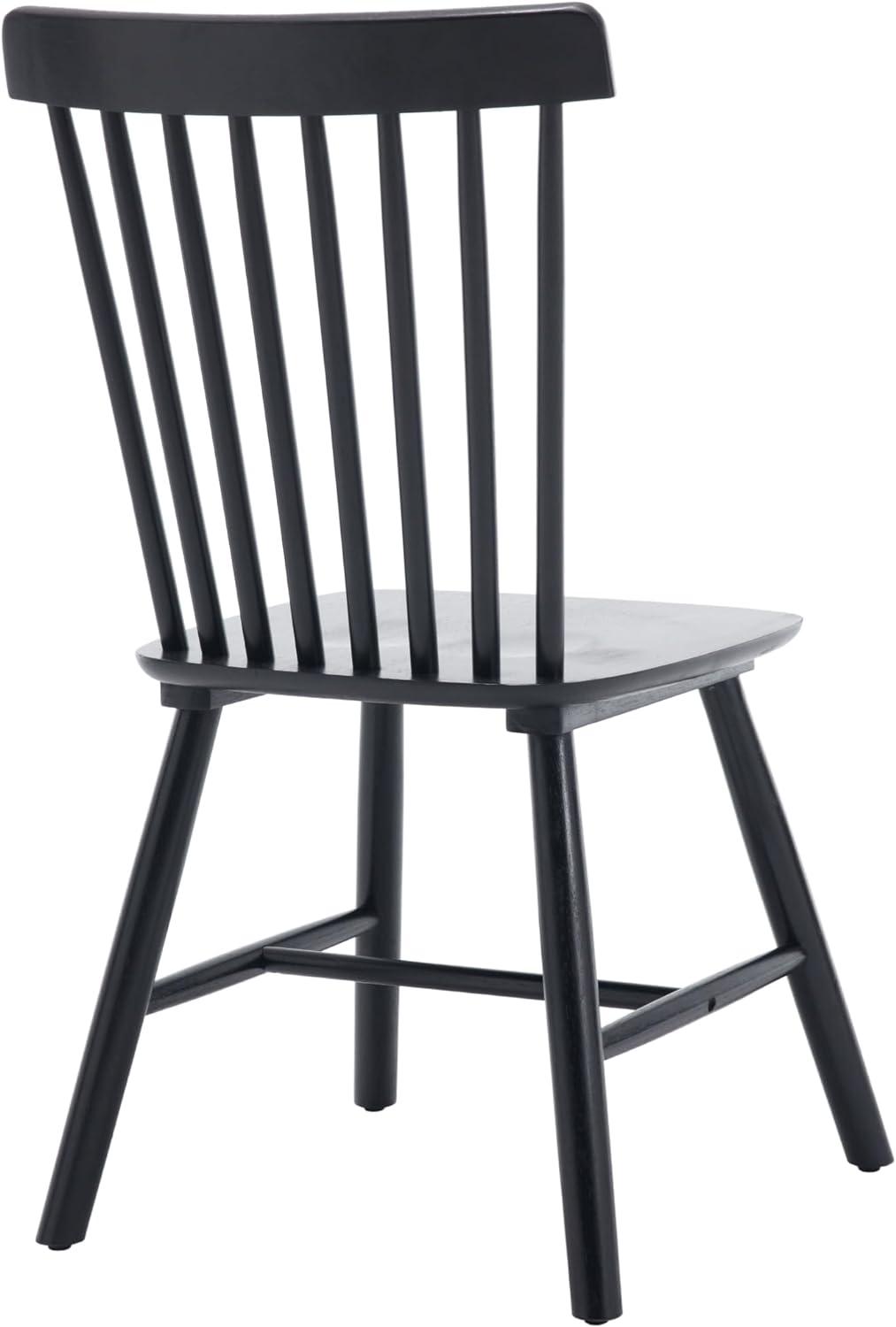 Black Solid Wood Windsor Side Chair Set with Slat Back