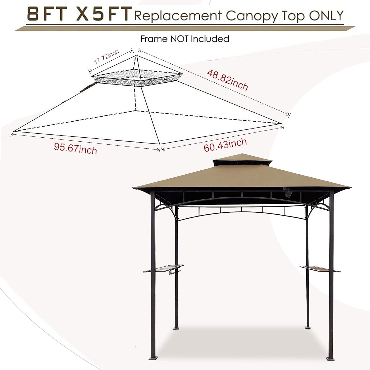 Khaki 5x8 Double Tiered Grill Gazebo Replacement Canopy