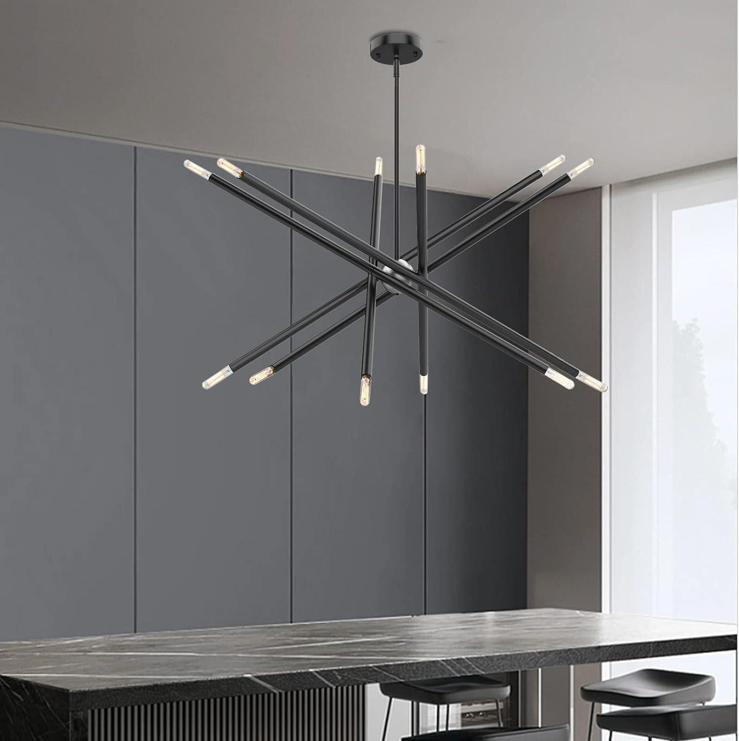 Modern Black and Chrome 12-Light Sputnik Chandelier