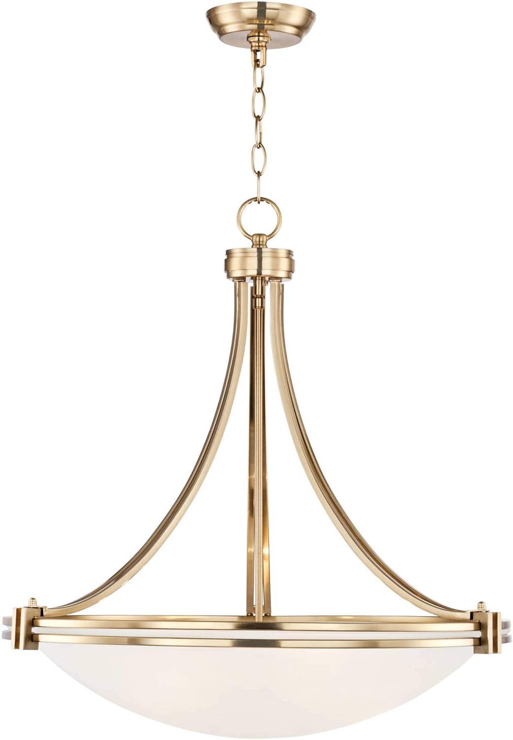 Deco Inspired Warm Brass Bowl Pendant Chandelier 23.5" Wide