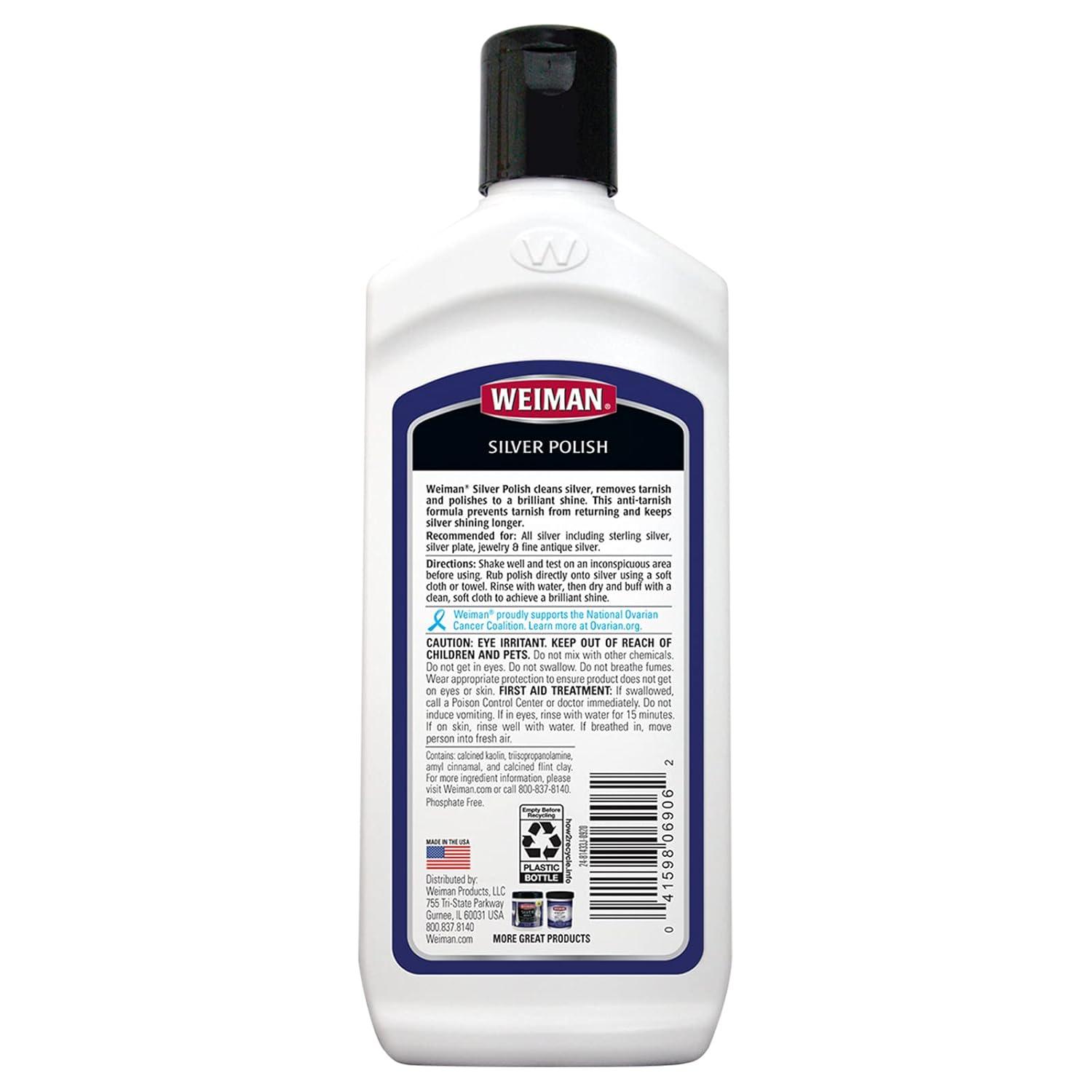 Weiman Silver Cleaner and Polish - 8 Ounce with Polishing Cloth - Ammonia Free - Polish Silver Jewelry Sterling Silver Antique Silver Gold Brass Copper and Aluminum