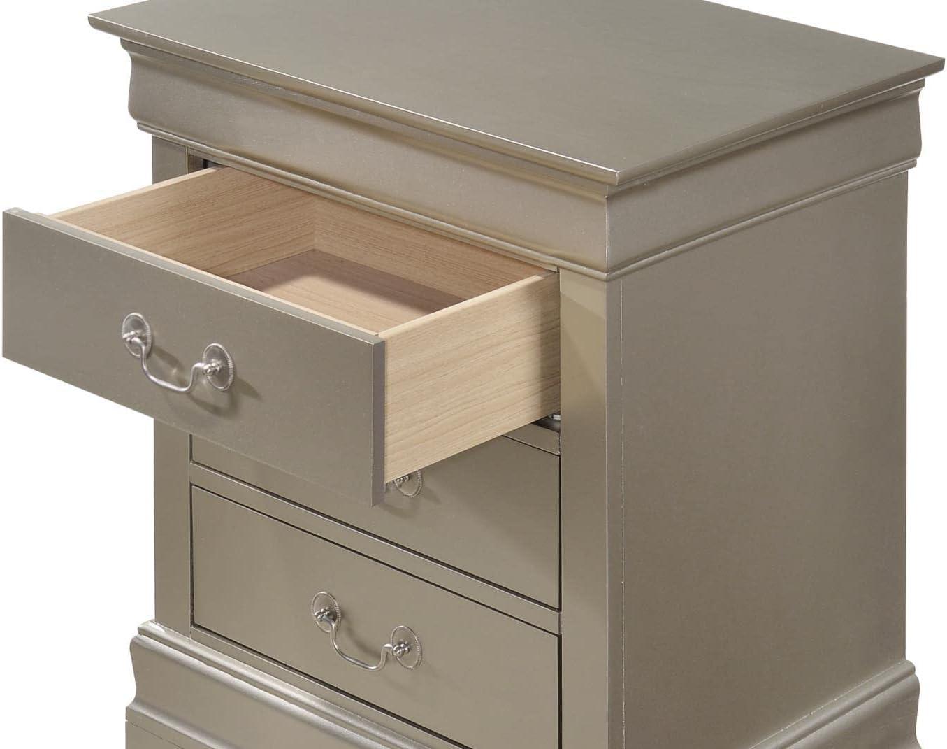 Glory Furniture Louis Phillipe 3 Drawer Nightstand in Silver Champagne