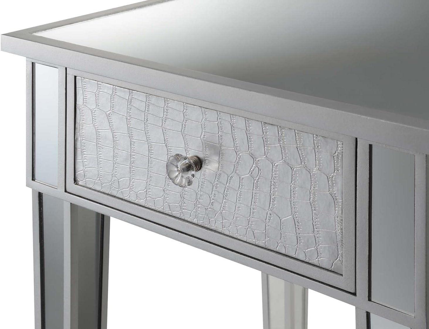 Gold Coast End Table with Drawer in Mirrored Glass and Gray Wood Trim