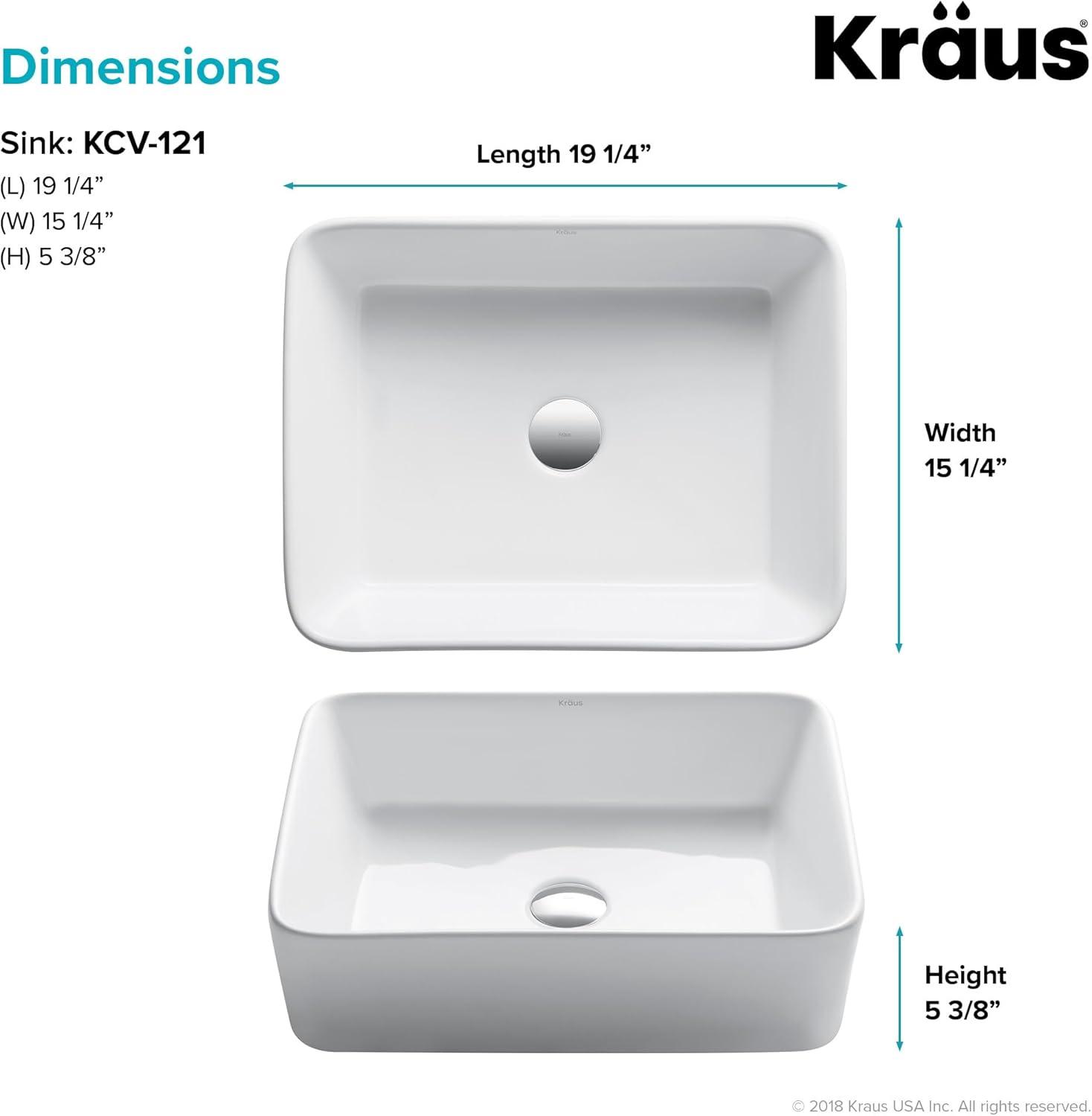 Kraus KCV-121 Thin ceramics Rectangular Vessel Bathroom Sink
