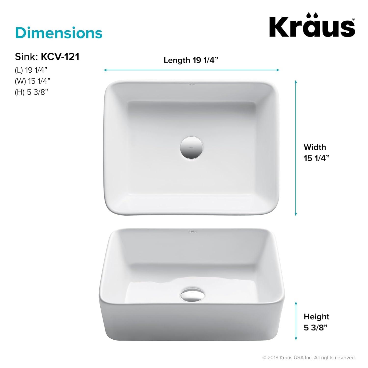 Elavo White Ceramic Rectangular Vessel Bathroom Sink, 19.2 x 15.2 Inches