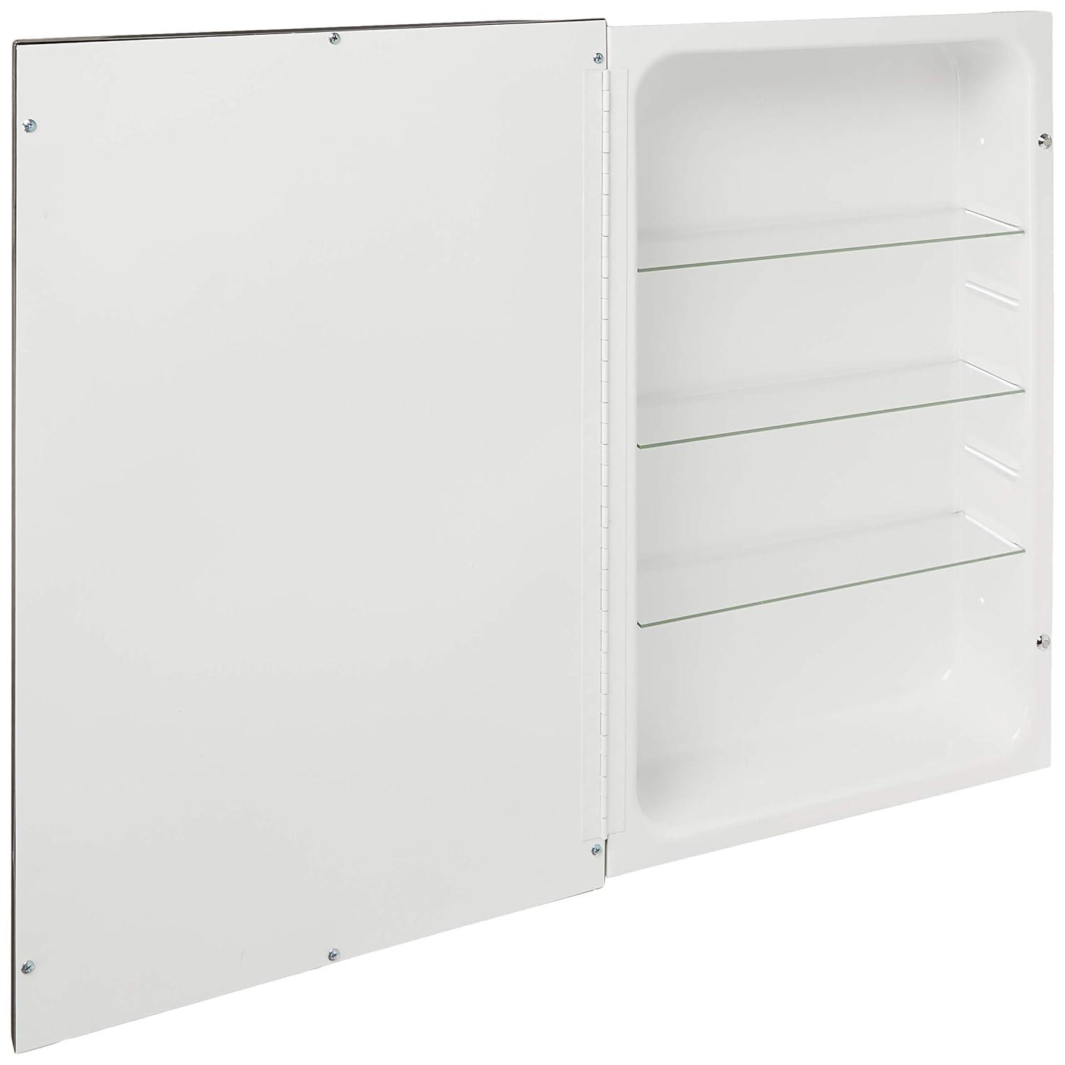 Head West Recessed Medicine Cabinet with Mirror - Brushed Nickel & Chrome Framed Beveled Edge Stainless Steel Bathroom Mirror with Storage - 16" x 26"