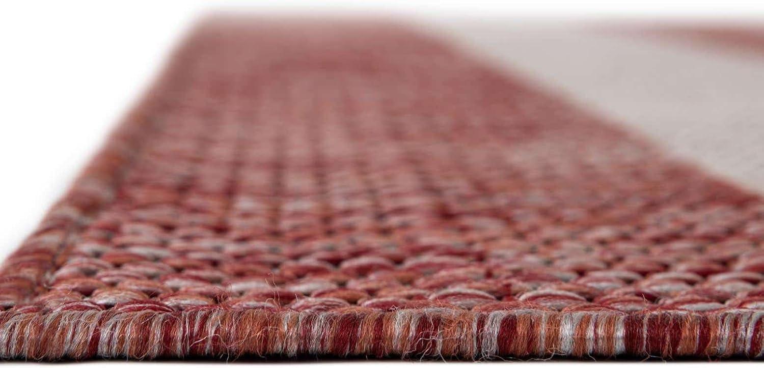Unique Loom 7' 1 x 10' 0 Rectangle Indoor/Outdoor Striped Rust Red Area Rug