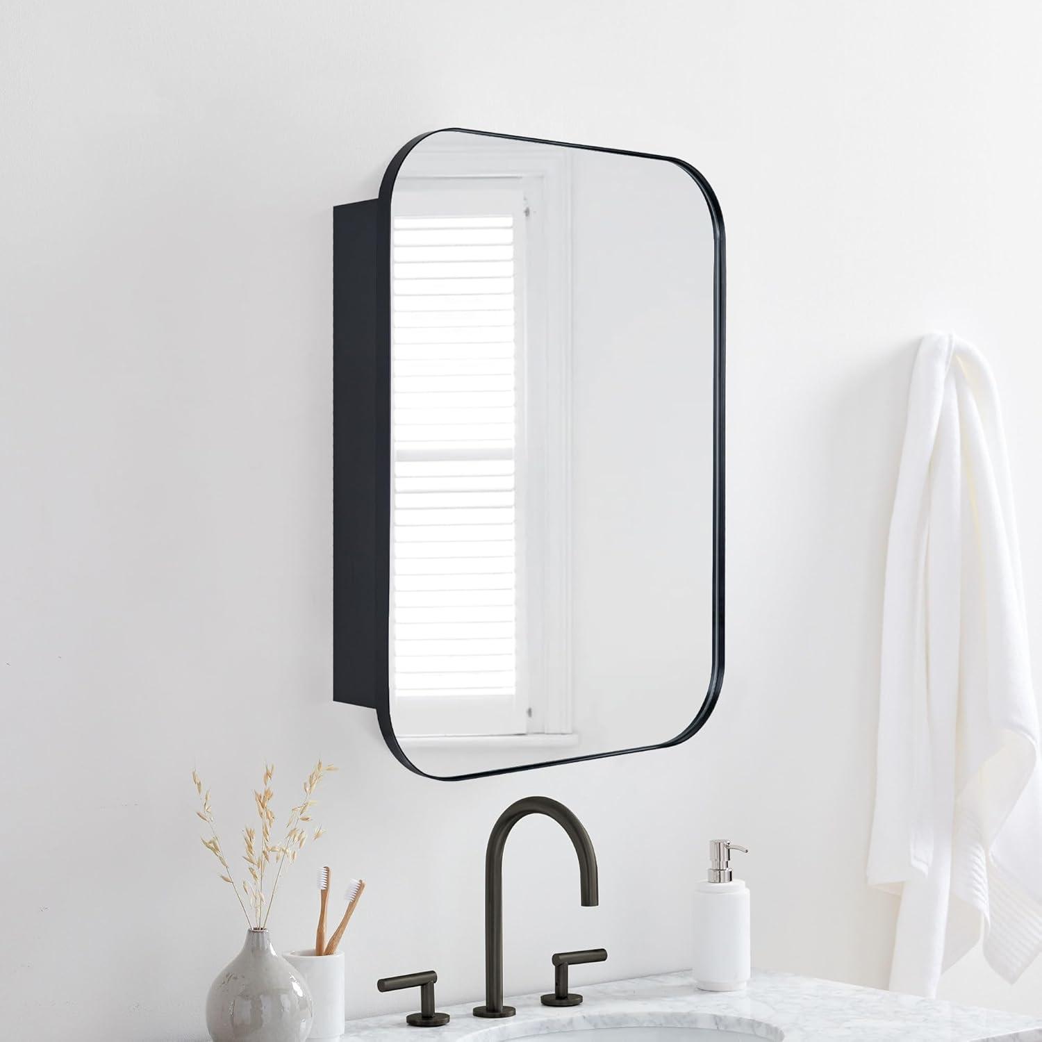 TEHOME Black Surface and Recessed Mount Rectangular Stainless Steel Metal Framed Bathroom Medicine Cabinet with Mirror, 22'' W x 30'' H