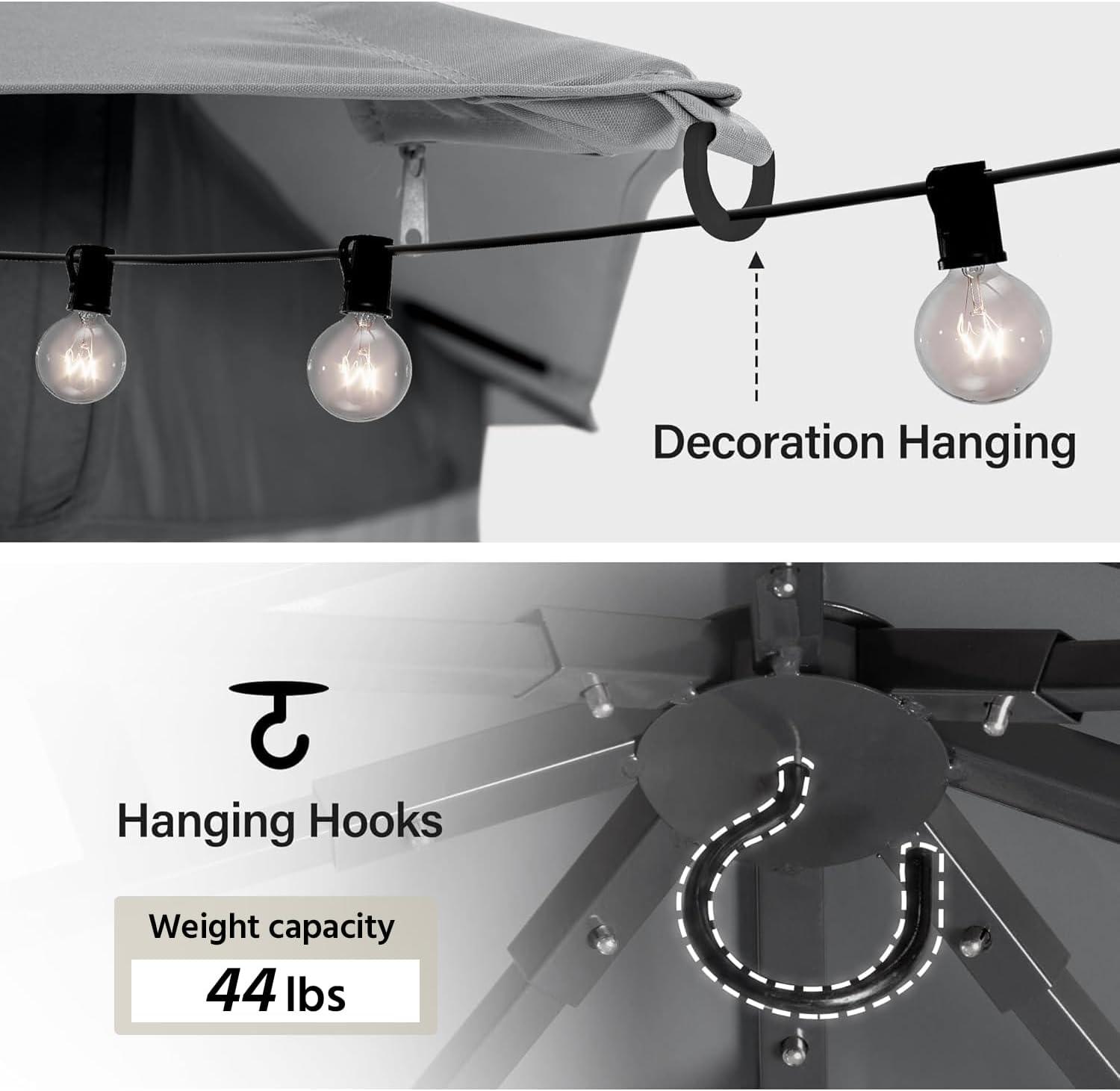 LAUSAINT HOME 10'x13' Patio Gazebo, Double Roof Outdoor Shelter Tent with Mosquito Nettings and Privacy Screens, Gray