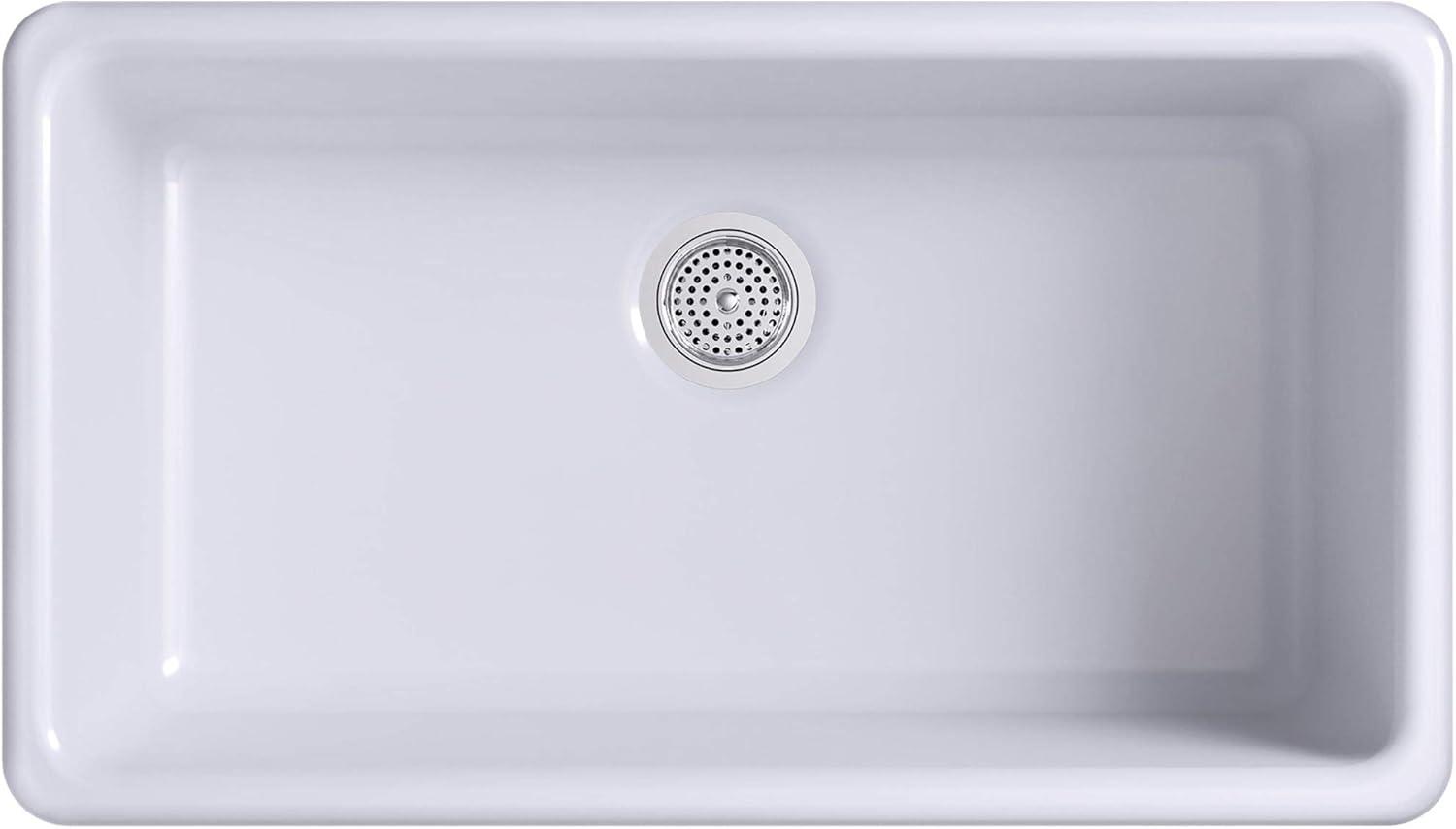 White 33" Cast Iron Drop-In Single Bowl Kitchen Sink